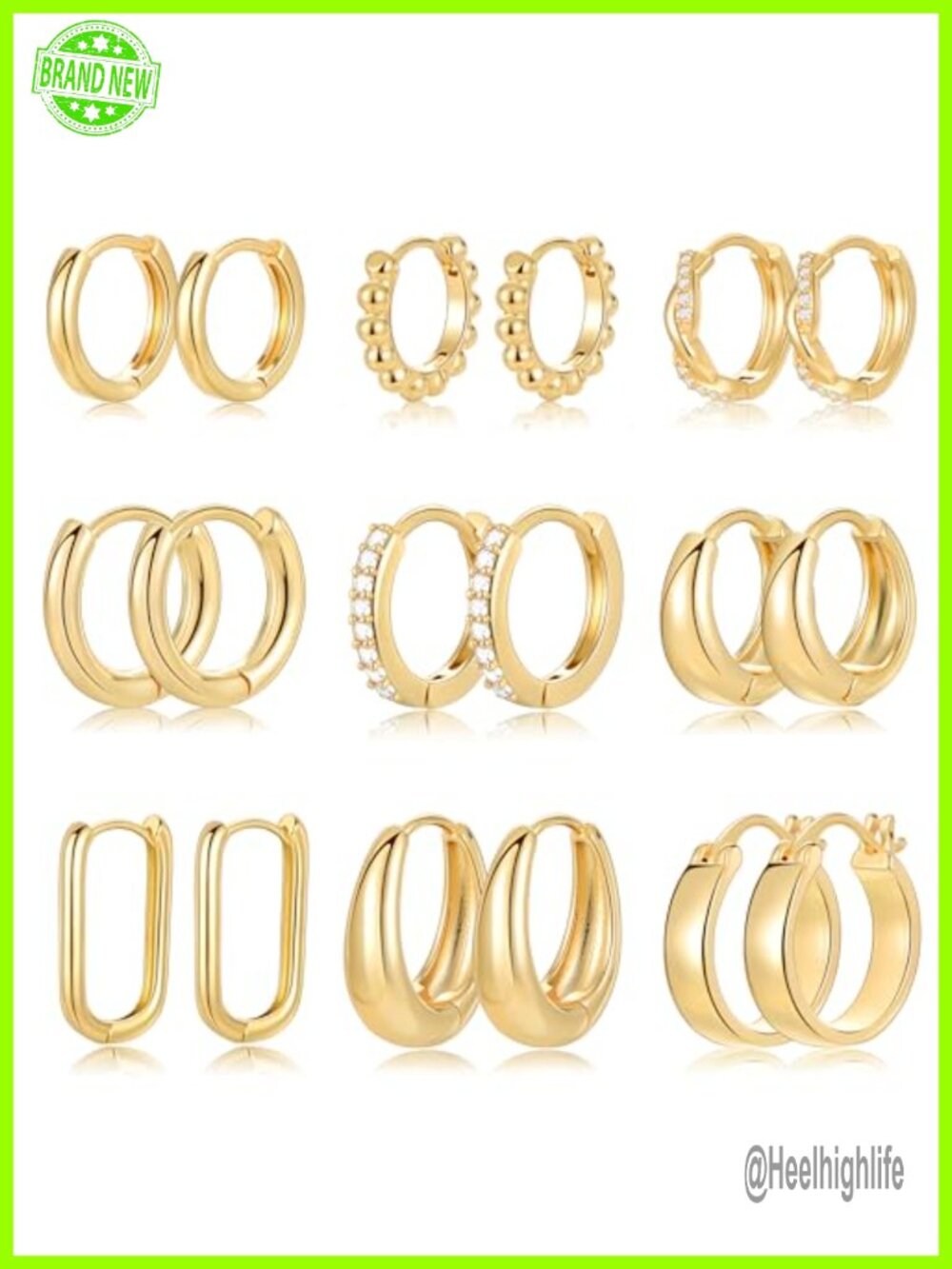 9 Pairs Hoop Earrings Set Hypoallergenic Brass Women